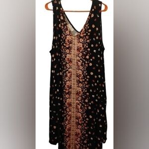 Maurices Black Maxi Dress with Copper Floral Center Panel